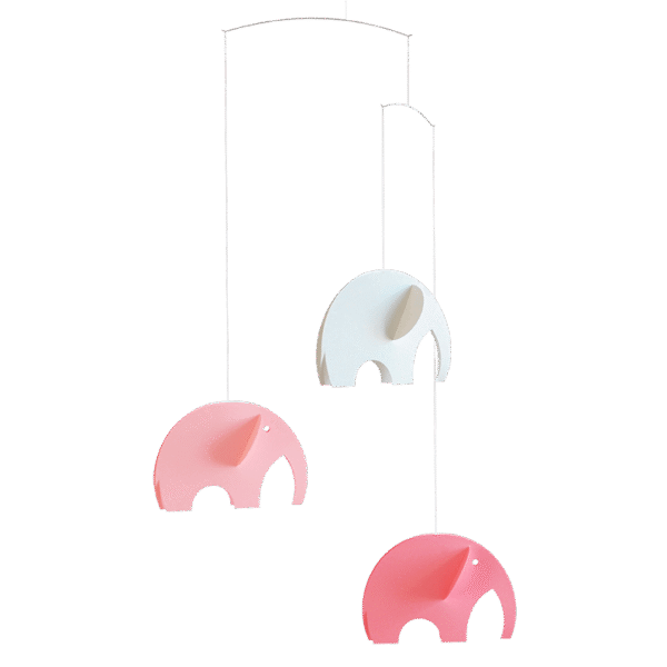 Pink and white elephants mobile  Flensted of Denmark  24" x 15"
