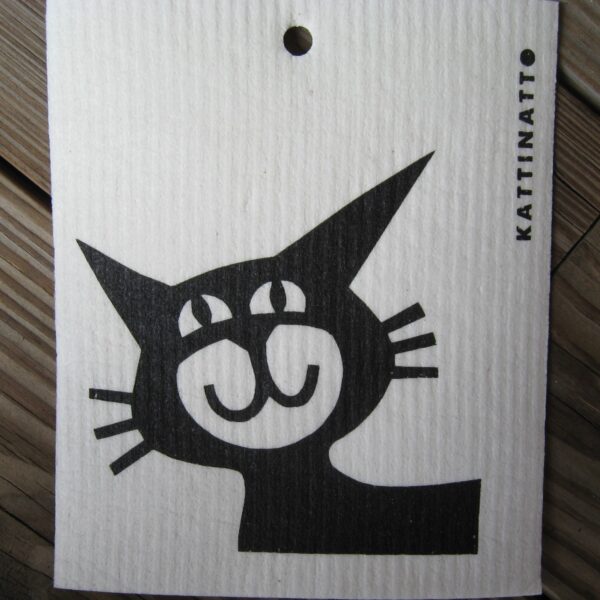 Swedish screen printed dish washing sponge/ dish cloth, "Black Cat face"