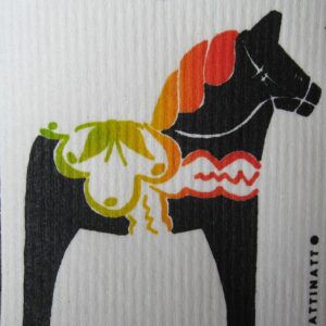 Swedish screen printed dishwashing sponge/dish cloth "Black Dala Horse"