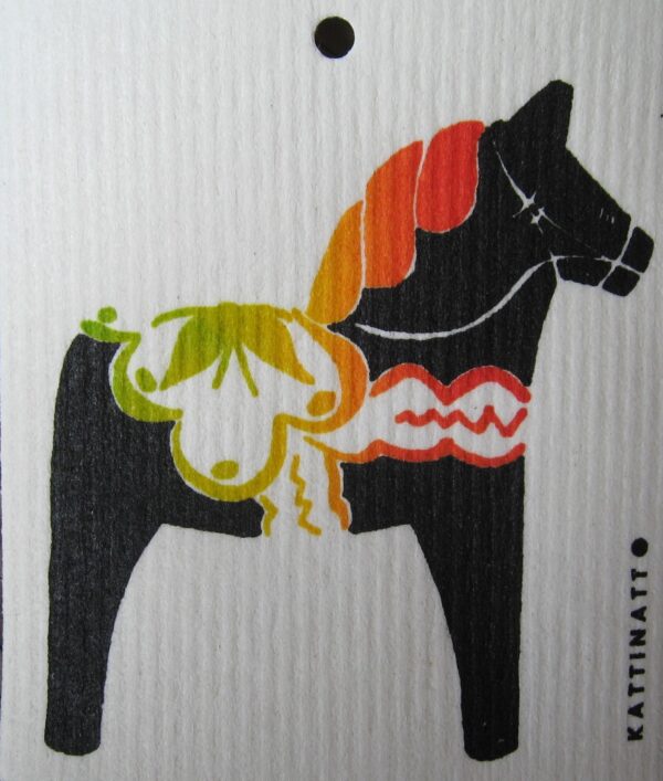 Swedish screen printed dishwashing sponge/dish cloth "Black Dala Horse"