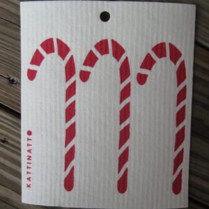 Swedish screen printed dishwashing sponge/ dish cloth "Candy Canes"