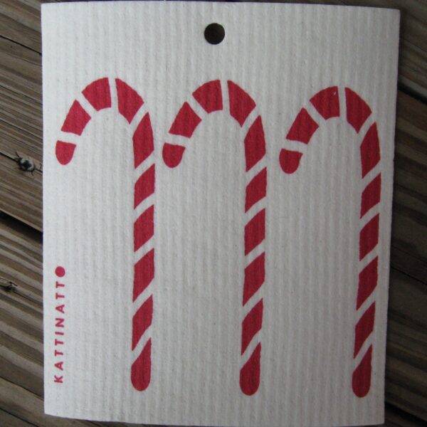Swedish screen printed dishwashing sponge/ dish cloth "Candy Canes"