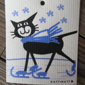 Swedish screen printed dishwashing sponge/dish cloth, "Cat on Skates"