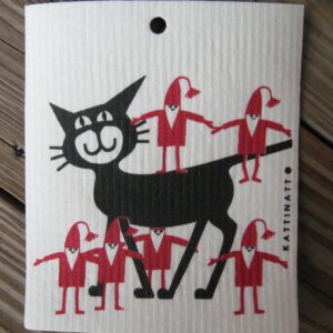 Swedish screen printed dishwashing sponge/dish cloth "Cat & Tomtar"
