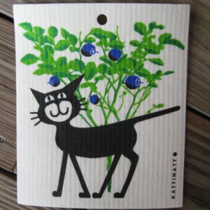 Swedish screen printed dishwashing sponge/dish cloth "Cat with Blueberries"