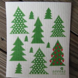 Swedish screen printed dishwashing sponge/dish cloth, "Christmas Trees"