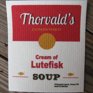 Swedish screen printed dishwashing sponge/ dish cloth, "Cream of Lutefisk"