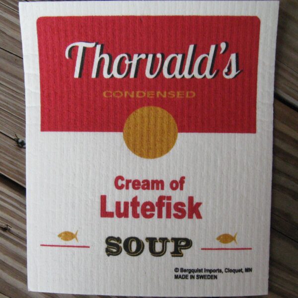 Swedish screen printed dishwashing sponge/ dish cloth, "Cream of Lutefisk"
