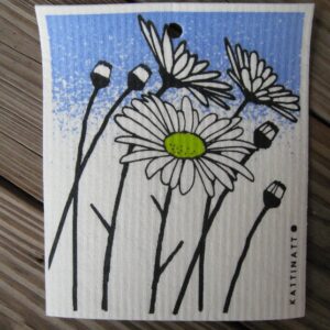 Swedish screen printed dishwashing sponge/ dish cloth, "Daisy