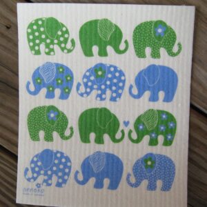 Swedish screen printed dishwashing sponge/ dish cloth "Elephants"