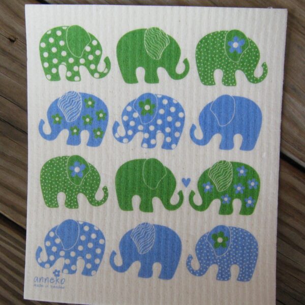 Swedish screen printed dishwashing sponge/ dish cloth "Elephants"