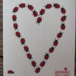 Swedish screen printed dishwashing sponge/ dish cloth "ladybug" heart