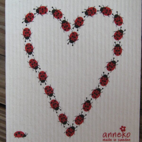 Swedish screen printed dishwashing sponge/ dish cloth "ladybug" heart