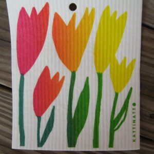 Swedish screen printed dishwashing sponge/ dish cloth "Large Tulips Yellow"
