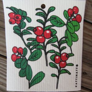 Swedish screen printed dishwashing sponge/ dish cloth, "Lingonberries"