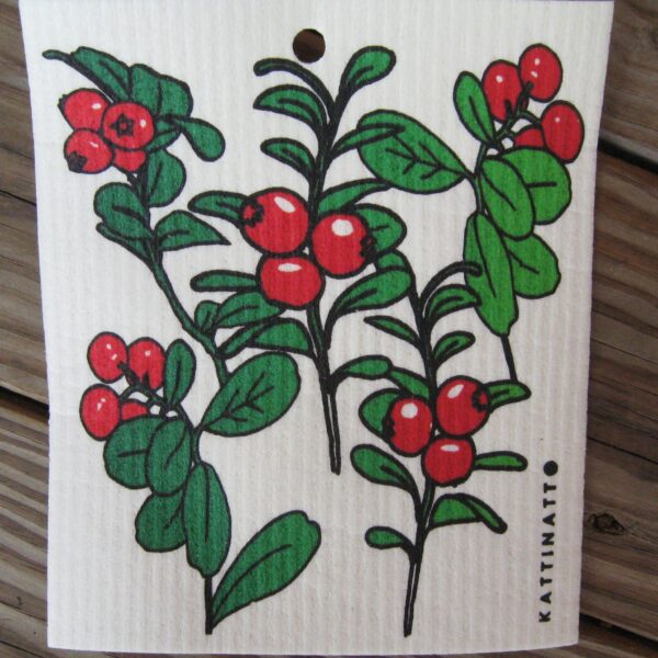 Swedish screen printed dishwashing sponge/ dish cloth, "Lingonberries"