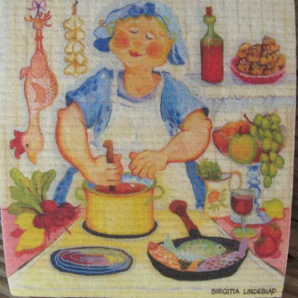 Swedish screen printed dishwashing sponge/ dish cloth "Matmor" ("Food mama")