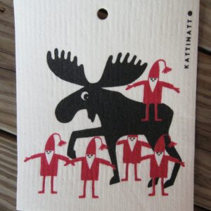 Swedish screen printed dishwashing sponge/ dish cloth "Moose & Tomtar"