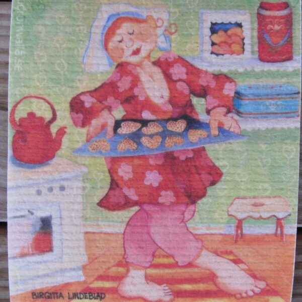 Swedish screen printed dishwashing sponge/ dish cloth ""Pepparkakor Lady"