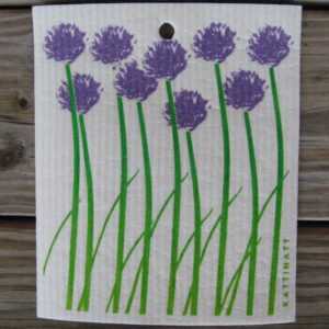 Swedish screen printed dishwashing sponge/  dish cloth, "Purple Chives"