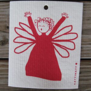 Swedish screen printed dishwashing sponge/ dish cloth, "Red Angel"