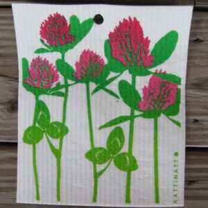 Swedish screen printed dishwashing sponge/ dish cloth, "Red Clover"