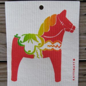 Swedish screen printed dishwashing sponge/ dish cloth "Red Dala Horse"