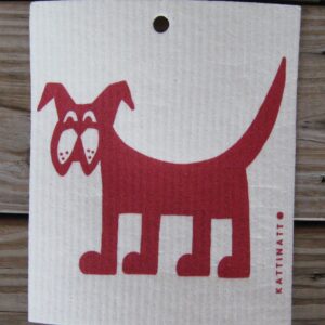 Swedish screen printed dishwashing sponge/ dish cloth, "Red Dog"