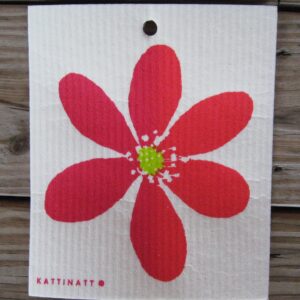 Swedish screen printed dishwashing sponge/ dish cloth, "Red Flower"