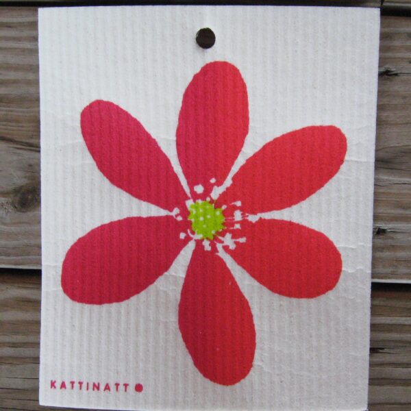 Swedish screen printed dishwashing sponge/ dish cloth, "Red Flower"