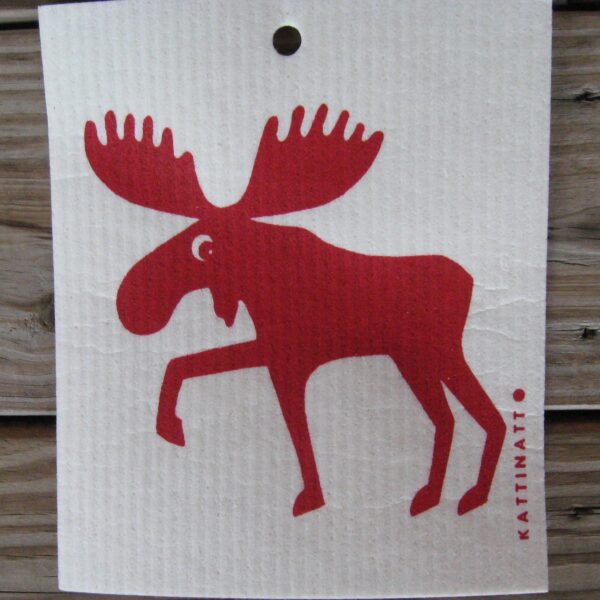 Swedish screen printed dishwashing sponge/ dish cloth, "Red Moose"