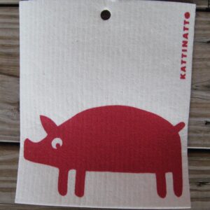 Swedish screen printed dishwashing sponge/ dish cloth, "Red Pig"