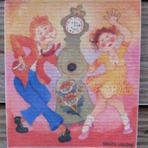 Swedish screen printed dishwashing sponge/ dish cloth "Rock around the clock"