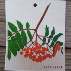 Swedish screen printed dishwashing sponge/ dish cloth, "Rowanberries" (Rönnbär)