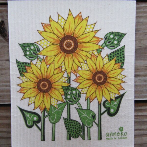 Swedish screen printed dishwashing sponge/ dish cloth "Sunflowers"