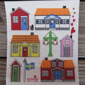 Swedish screen printed dishwashing sponge/ dish cloth, "Swedish Houses"