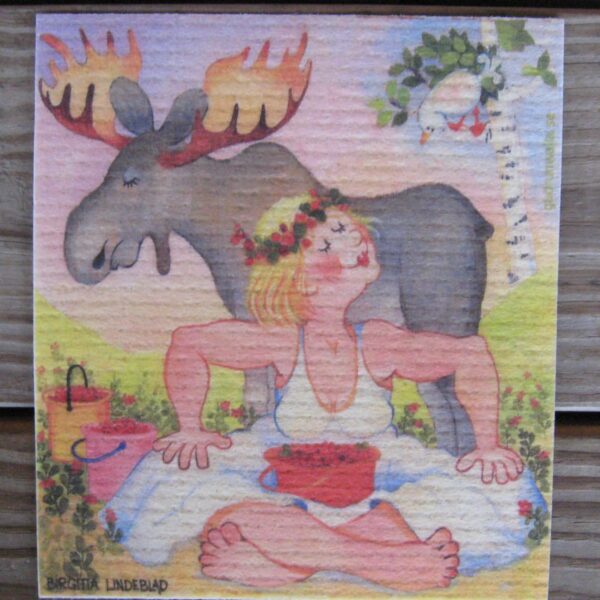 Swedish screen printed dishwashing sponge/ dish cloth "Swedish Midsummer"