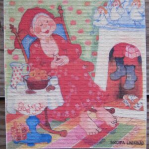 Swedish screen printed dishwashing sponge/ dish cloth "Waiting for Tomte"