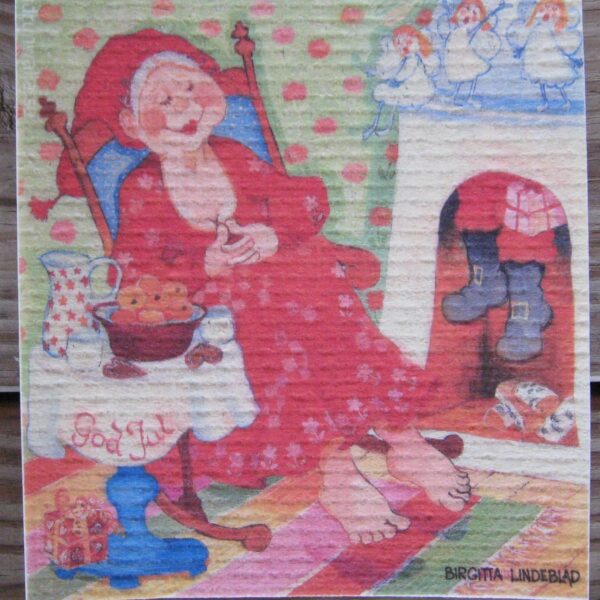 Swedish screen printed dishwashing sponge/ dish cloth "Waiting for Tomte"