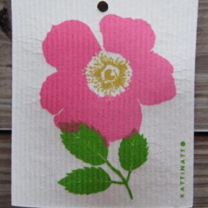 Swedish screen printed dishwashing sponge/ dish cloth, "Wild Rose"