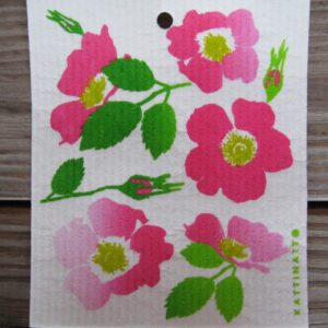 Swedish screen printed dishwashing sponge/ dish cloth, "Wild Roses"