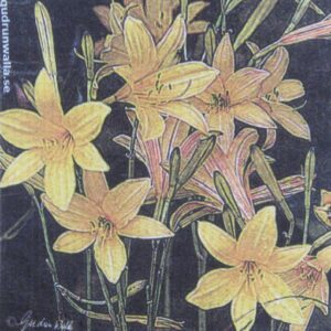 Swedish screen printed dishwashing sponge/cloth, Yellow Lillies