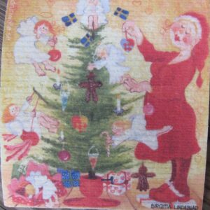 Swedish screen printed dishwashing sponge/ dish cloth "Decorating the Christmas Tree"