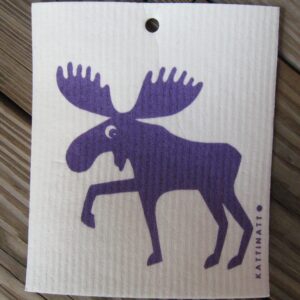Swedish screen printed dishwashing sponge/ dish cloth " Purple Moose"