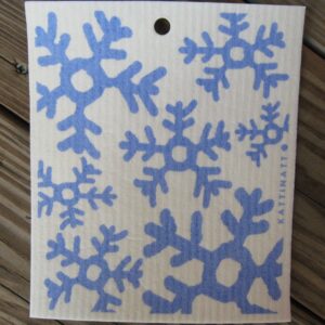 Swedish screen printed dishwashing sponge/dish cloth, Blue Snowflakes