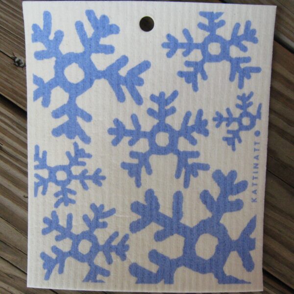 Swedish screen printed dishwashing sponge/dish cloth, Blue Snowflakes