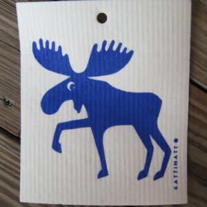 Swedish screen printed dishwashing sponge/dish cloth, "Blue Moose"