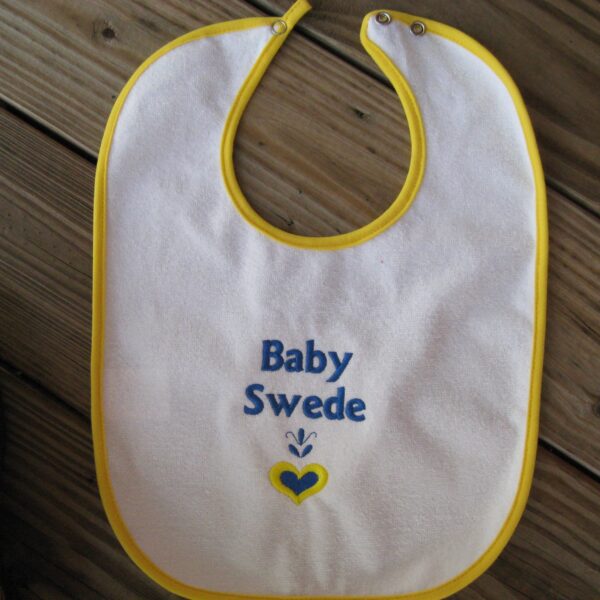 Baby bib "Baby Swede"  embroidered terrycloth  11" x 15"