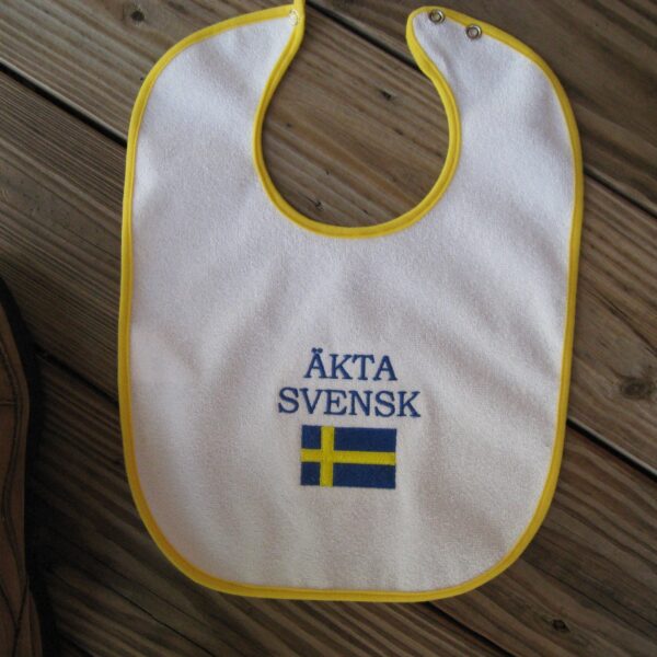 Baby bib embroidered terrycloth "Äkta Svensk"  (pure Swedish)  11' x 15"