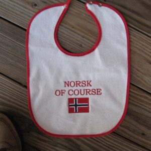 Baby bib "Norsk of Course" embroidered terrycloth 11" x 15"